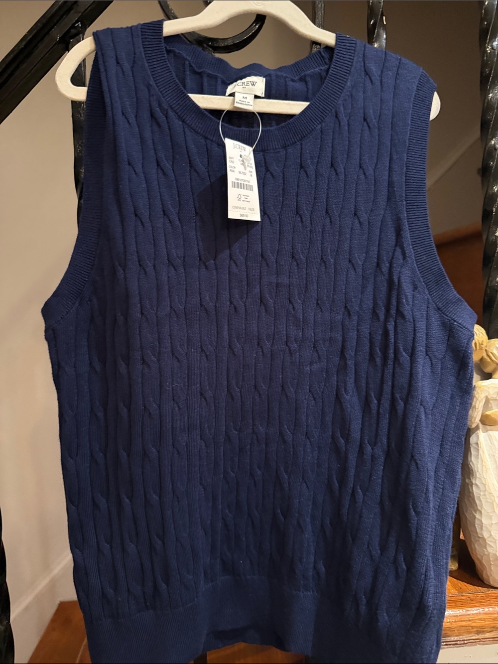 J. Crew Womenโs Navy Cable-Knit Sleeveless Tank